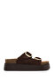 Women's Brown Double Buckle Thick Sole Suede Leather Slippers 25Sfd132810