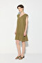 Linen Dress with Lace-Up Back and Ruffles - Khaki - 2