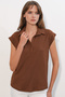 20123 Polo Collar Knitted Blouse - Brown - 3