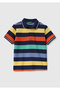 Boys' dark mix striped logo embroidered polo neck little kids t-shirt