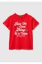 Girl's red glitter graphic print crew neck t-shirt