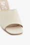 Cream Genuine Leather Thick Heeled Women's Slippers - 2