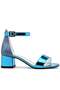 Elsa Blue Patent Leather Glittered Thick Heeled Girl's Evening Dress Shoes - 3