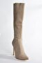 Beige Suede Thin Heeled Pointed Toe Women's Boots N372530102 - 5