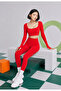 Women's Long Sleeve U-Neck Seamless Gathering Sports Bustier - Red - 3