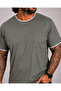 Men's Large Size Crew Neck T-Shirt with Pocket 26143 Khaki - 3