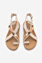 Women's Genuine Leather Ankle Strap Flip-Flop Sandals with Stones, Montera Beige Suede - 5