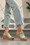Women's Mint Green Light Cork Sole Buckle Wedge Heel Slippers 7 cm - 3