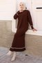 Cuff Stone Detailed Knitwear Dress Brown 6150 - 3