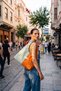 Women's Water Green Orange Color Block Parachute Fabric Casual Daily Bag with Inner Pocket, Snap Fastener, Large Volume, Hand, Shoulder Bag - 2