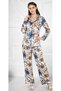 Women's Satin Pajama Set Floral Patterned Buttoned Long Sleeve Stylish Home Wear Set 89-460