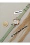 Retro Vintage Model Gold Case, Genuine Leather - Water Green Color Strap, Minimal Women's Wristwatch, White Color Roman Numeral Dial - 4