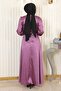 Stone Detailed Satin Evening Dress Dried Rose 19901 - 4
