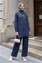 Buttoned Detail Jacket Navy Blue Suit - 2