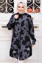 Patterned Black Hijab Viscose Tunic 11738S - 3