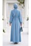 Blue Hijab Dress with Pile Detail 10320m - 2
