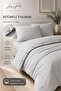 Laris Pera %100 Cotton Ranforce Light Gray Oversized Striped Duvet Cover Set with Buttons King Size - 2