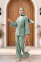 طقم كيمونو مع بنطلون برباط أمامي - أخضر مائي