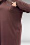 38014 Large Size Combed Cotton Tunic with Pocket Detail - Brown - 2