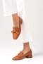 Agatha Tan Color Bow Accessory Blunt Toe Women's Short Heeled Shoes - 5