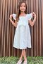 Girl's Lace Dress with Bow Accessories, Floral Embroidery, 3-8 Years, Ecru - 3