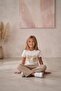Ribbon Printed Beige Cotton Girls' Set - 3