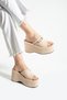 Lunara Women's Beige Fabric 10 cm Platform Heel Buckle Thick Sole Slippers Sandals - 2