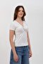 Women's Ecru Drawstring Detailed Ribbed Regular Fit Casual Blouse - H6040 - 5