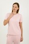 Women's Pink Short Sleeve Crew Neck Comfortable Fit Flexible Knitted Top and Bottom Set - H6052 - 5