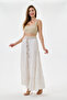 Beige Italian Elastic Waist Long Viscose Skirt Size 38 - 42 - 2