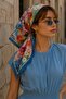 وشاح باندانا ناعم بنمط حديقة الزهور باللون الأزرق مقاس 50x50 سم