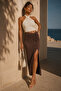 Brown Gathered Waist Slit Maxi Skirt Sh160 - 2