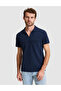 Navy Blue Slim Fit 100% Cotton Apaş Collar T-Shirt 50296772-Vr033
