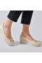 Women's Beige Desacomfort Bowknot Wedge Heeled Leather Ballerinas - 8