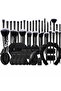 56Pcs Makeup Tool Set with Brushes, Sponges, Puffs, Headband, Eyelash Curler, Black