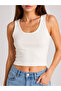 Women's White U-Neck Crop Tank Top Stretchy Comfortable Fabric Lightweight Flowy Wide Strap Tank Top - 3