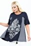 Asymmetrical Cut Print and Stone Detailed Line Combination Crew Neck Short Sleeve Plus Size Tunic - 5
