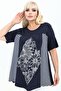 Asymmetrical Cut Print and Stone Detailed Line Combination Crew Neck Short Sleeve Plus Size Tunic
