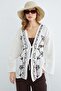 Embroidered Front Lace-Up Linen Look Kimono - 6