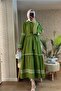 Piece Dress with Embroidered Sleeves and Skirt - Green - 3