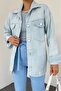Long Patterned Buttoned Denim Jacket on the Back - 3