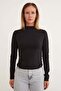 Basic Draped Side Stand Collar Modal Blouse - 6