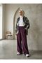 Women's Slim Denim Fabric Elastic Waist Wide Leg Comfortable Trousers - Casual Hijab Combination-Burgundy