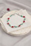 Brass Silver Color Red Zircon Stone Flower Model Women's Bracelet -