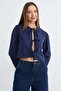 Front Tie Baby Collar Crop Blouse - 5