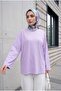 Round Neck Casual Combed Cotton Tunic - Light Lilac - 5