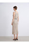 Lcwaikiki Classic Brown U-Neck Openwork Dress with Waist Belt - 5
