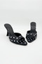 Black Polka Dot Satin Women's Heeled Slippers Pointed Toe Thin Heel Summer Mules - Lily - 5