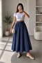 Navy Blue Double Skirt with Elastic Waist and Pockets - 2