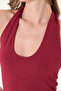 Ultra Soft Burgundy 95% Natural Viscose Halter Neck Double Layer Crop Top Bodysuit - 8